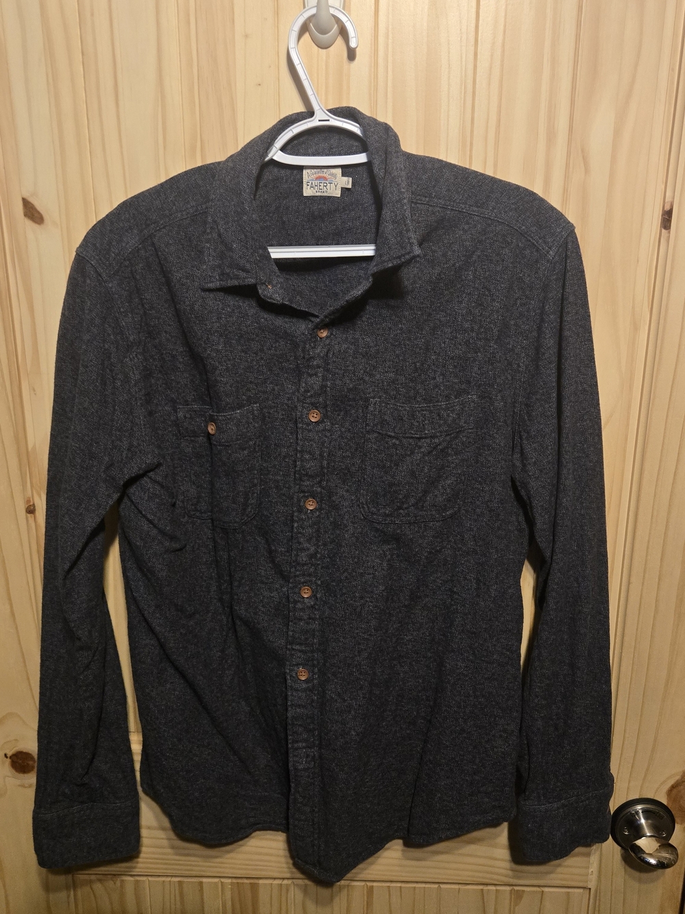 Faherty Alpine Knit Charcoal Gray Button-Up Shirt